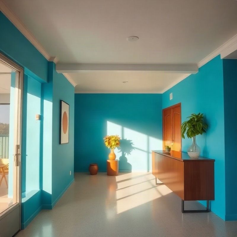 Recepção iluminada com detalhes em azul do escritório da Pulseubeta em São Paulo